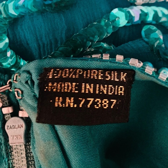 Vintage teal blue beaded and sequined dress. Beaded fringe. Size 8 - Picture 10 of 10